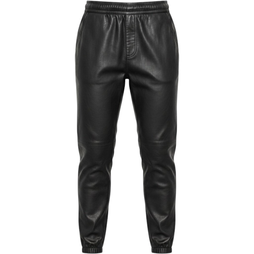 AS by DF Black Recycled Leather Jog Moto Biker High Waist Tapered Pants L Biker